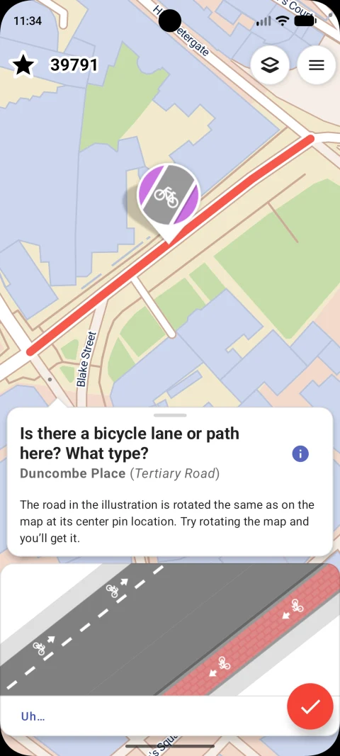 StreetComplete: Android cycleway-survey question and illustrated answers