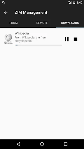Kiwix: Reference archive download in progress