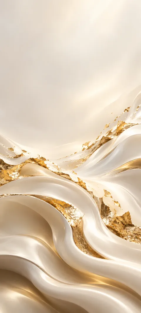 Gold leaf fragments embedded along smooth ivory sculptural curves.