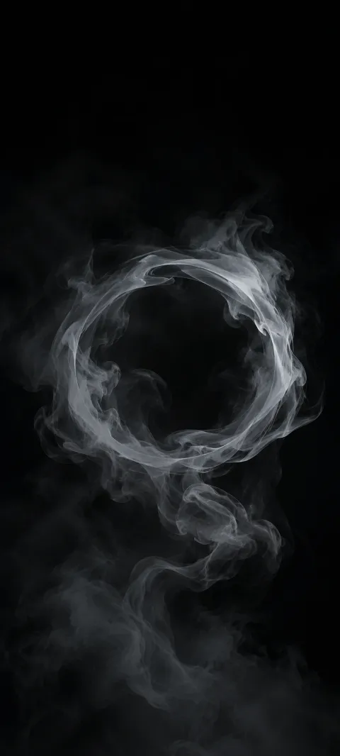 A pale smoke ring fades into a nearly black field.