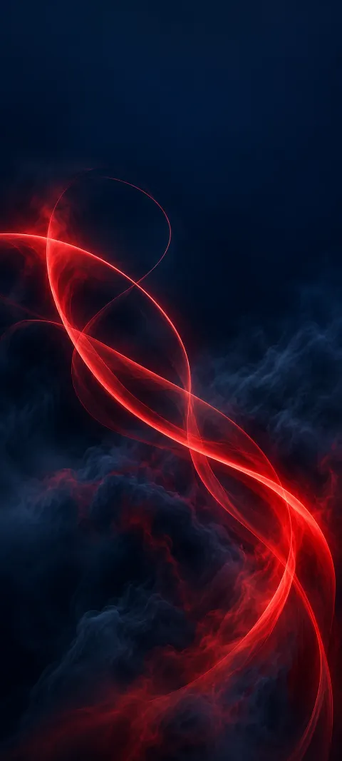 Thin red glowing loops crossing a smoky dark blue background.