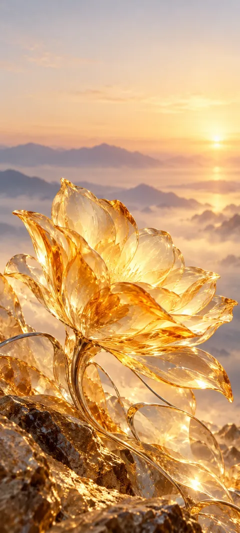Citrine glass petals overlap in a luminous abstract bloom.