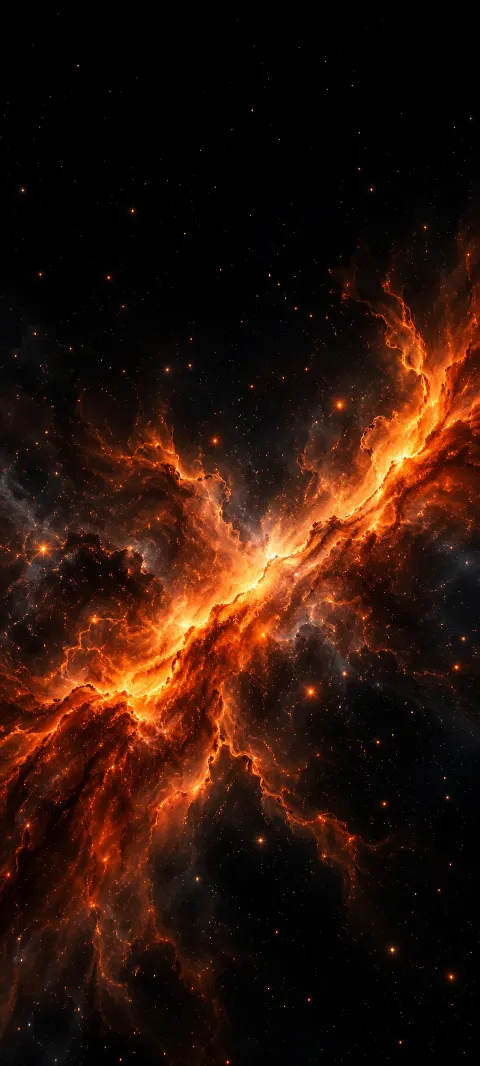 A diagonal orange nebula filament with branching gas against black stars.