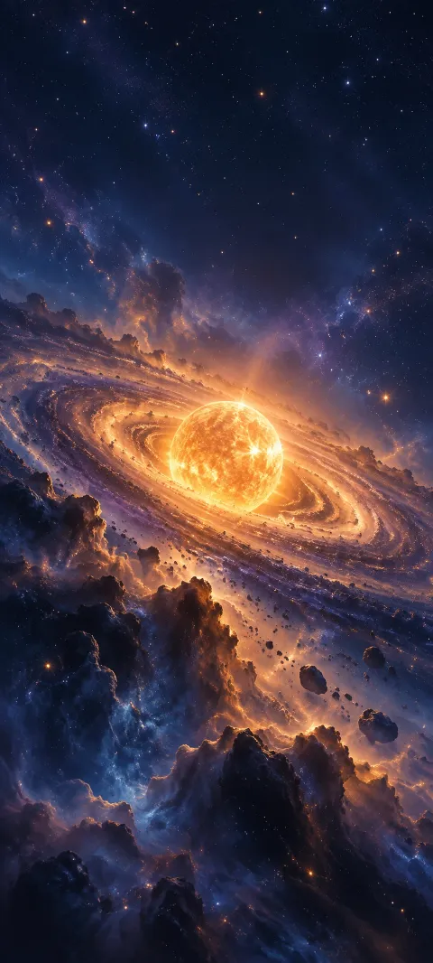 A warm distant star glows in indigo dust.