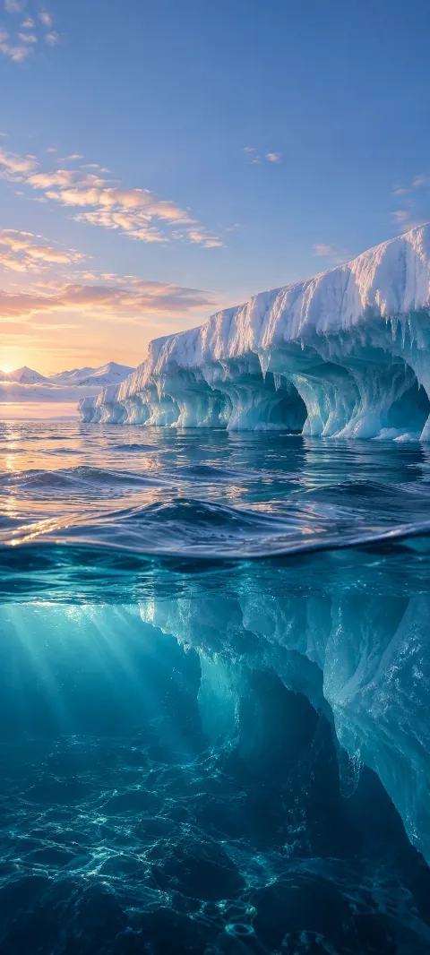 Small waves move beneath an arctic ice shelf.