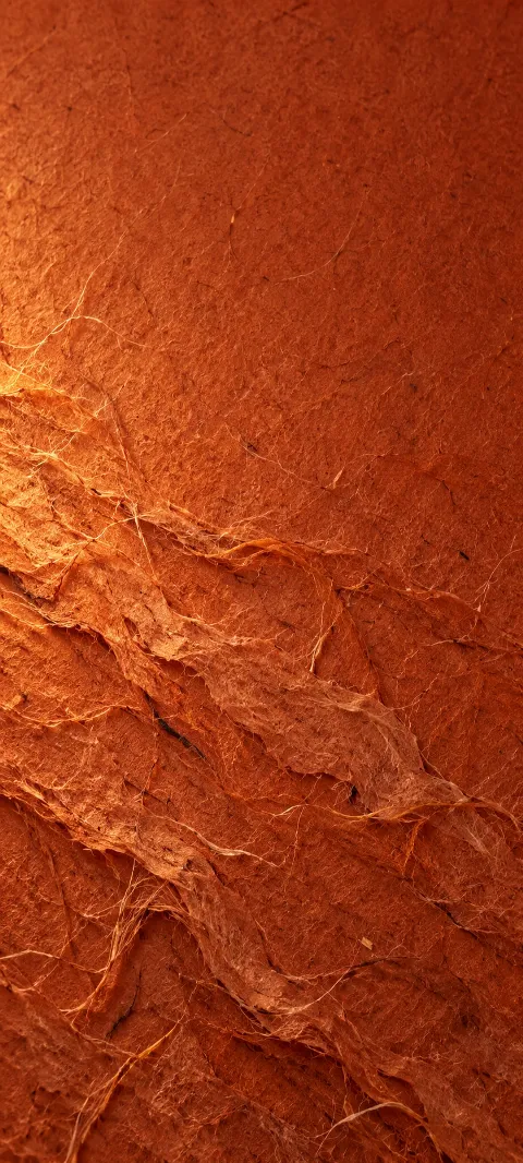 Rust paper fibers form a tactile background.