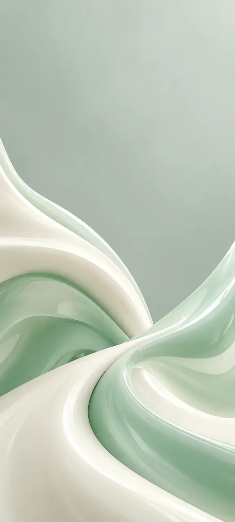 Mint and ivory curved abstract bands with a soft green upper background.