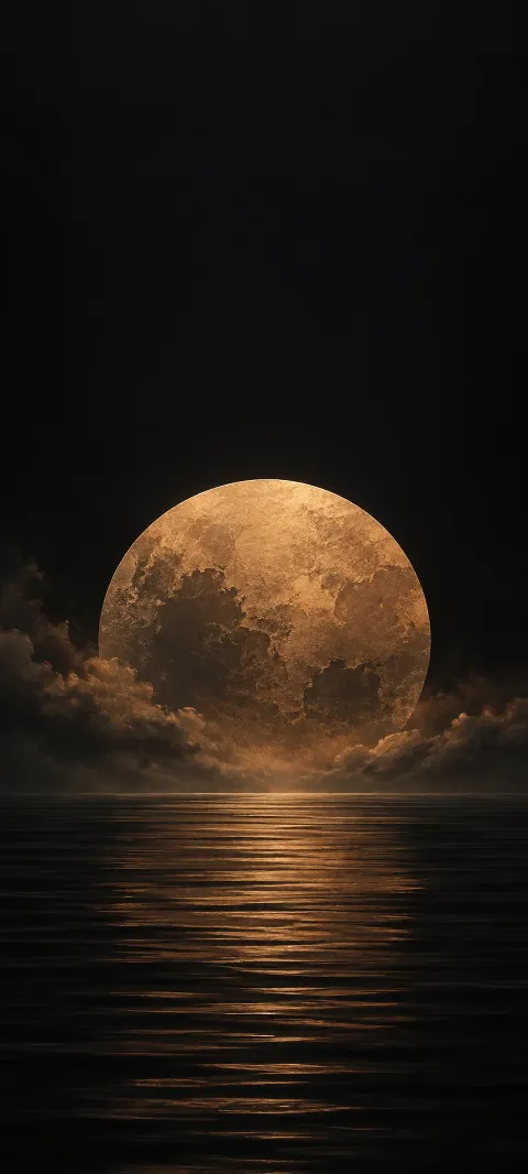 A muted bronze circle sits low in black.