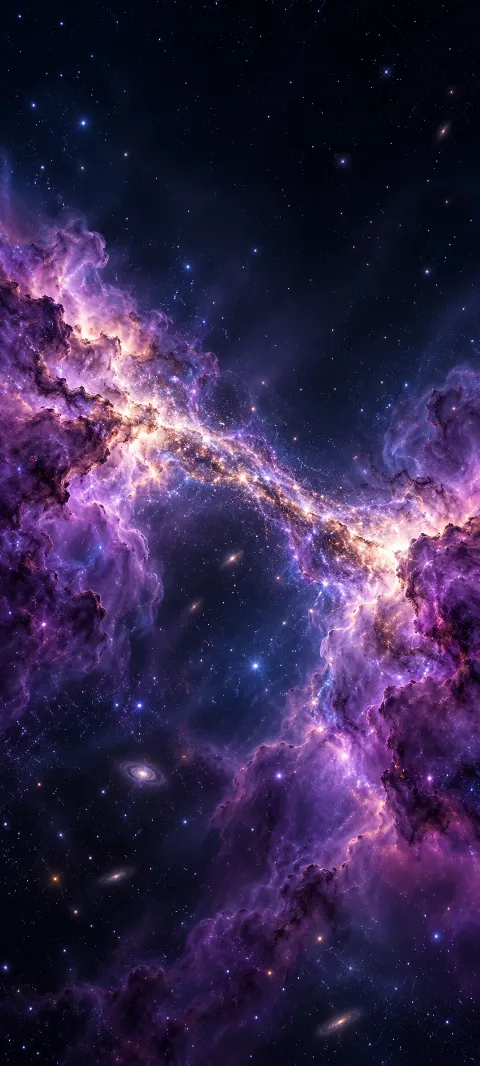 A bridge of stars spans violet cloud banks.