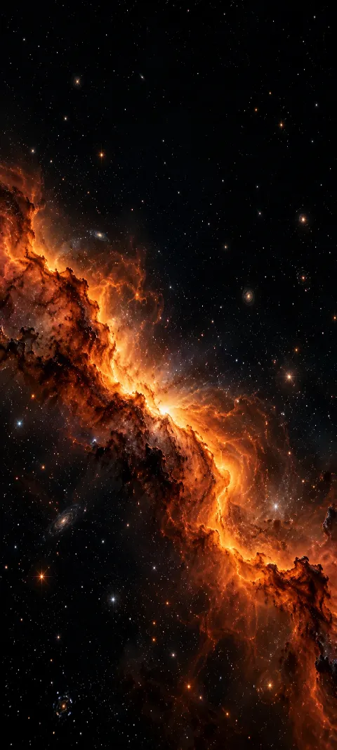 An orange nebula thread cuts through black space.