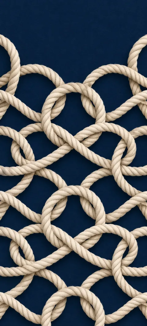 Ivory rope loops repeat on muted navy.