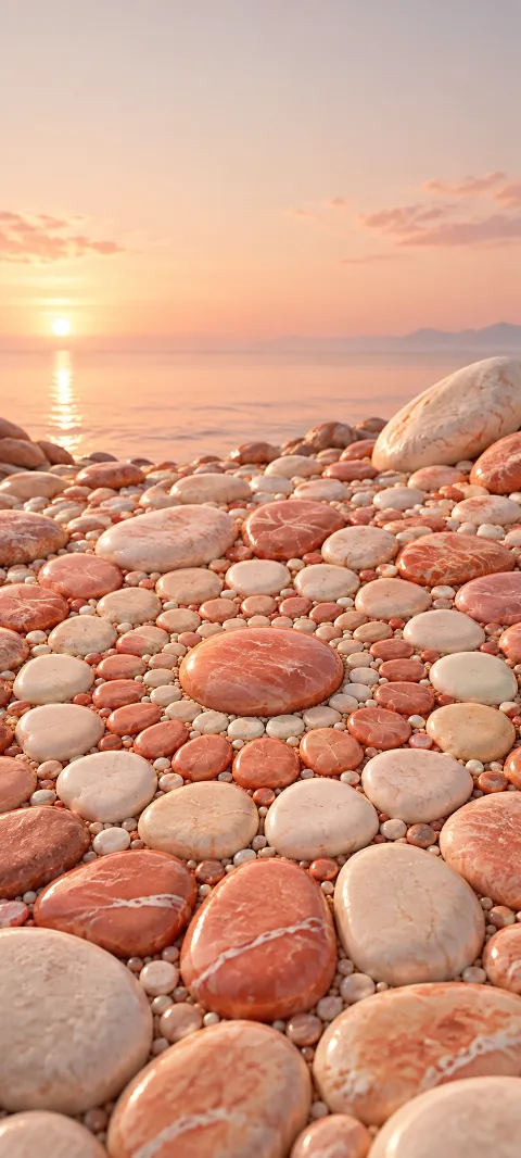 Coral and cream pebbles form a rounded mosaic.