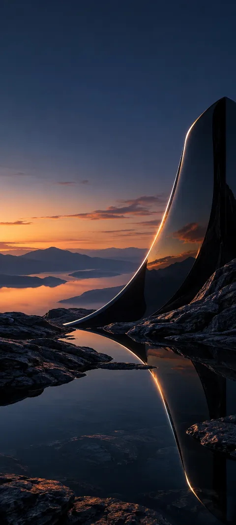 A cool highlight along black glass above a dark lake.