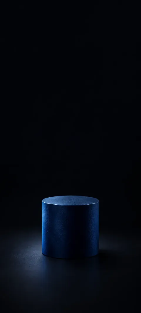 A short dark blue cylinder with an oval top and subtle blue side light on black.