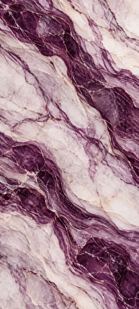 Plum marble veins sweep across pale stone.