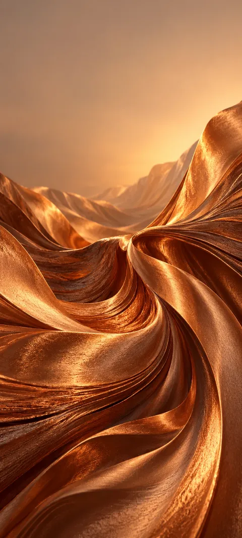 Copper silk-like strata fold through a material study.
