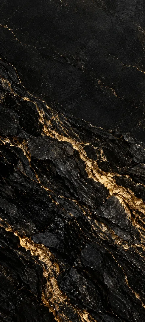 Black mineral grain carries narrow gold seams.