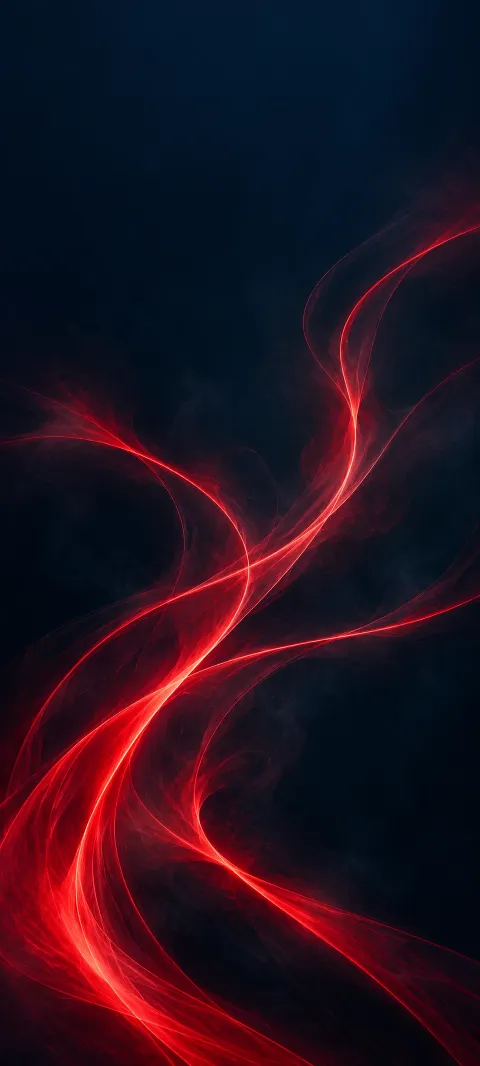 Intersecting scarlet light threads and red wisps on a smoky navy background.