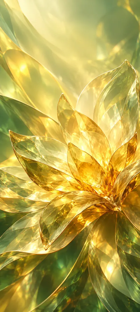 Citrine glass petals overlap in a luminous abstract bloom.