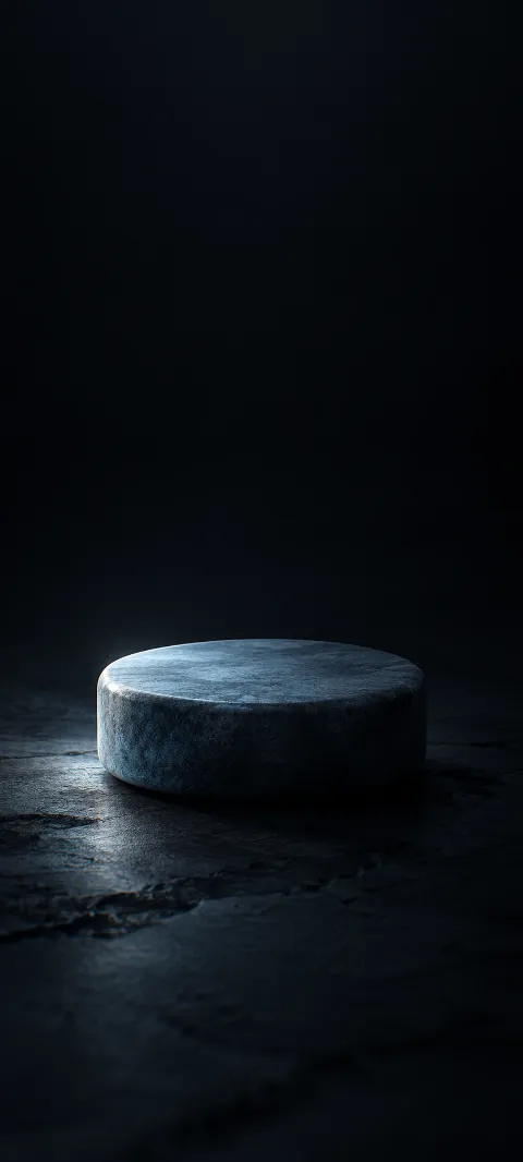 A dark blue cylinder stands in soft shadow.