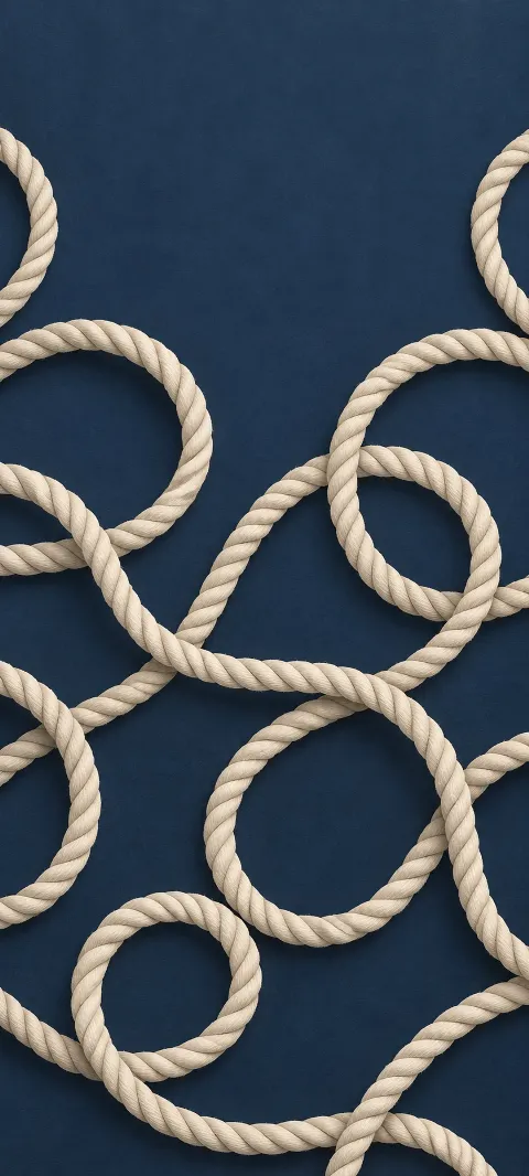 Ivory rope loops repeat on muted navy.