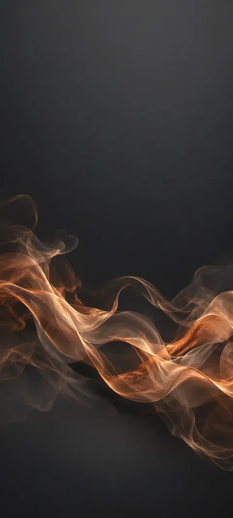 Copper and gray smoke ribbons weaving across a graphite background.