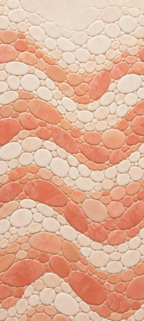 Coral and cream pebbles form a rounded mosaic.