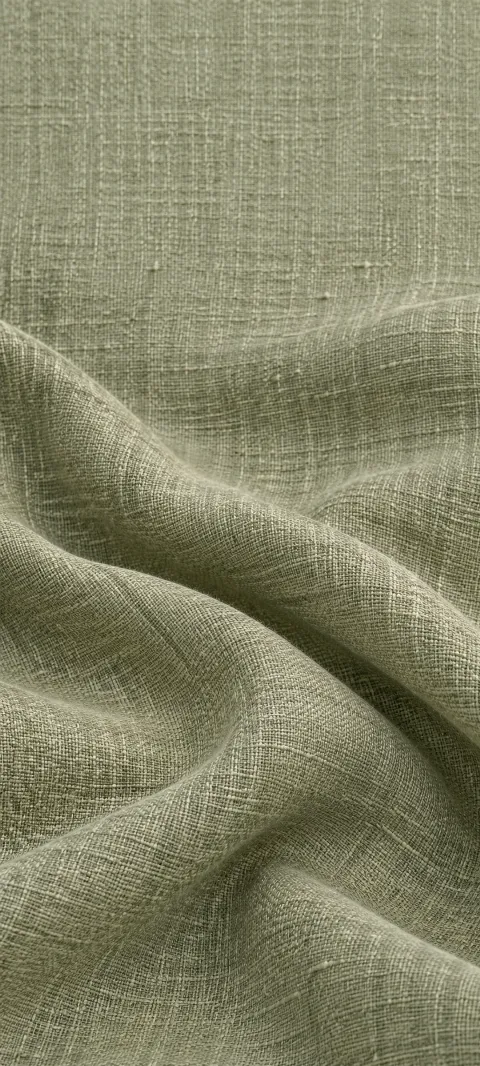 A sage linen weave fills the portrait with subtle fibers.