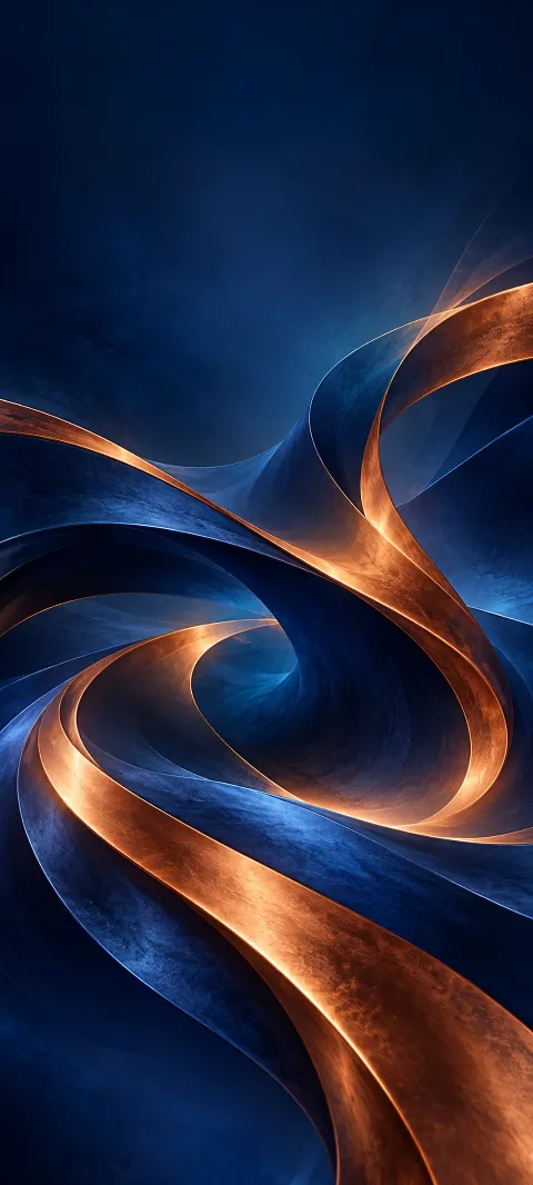 Indigo and copper bands fold through a deep blue field.