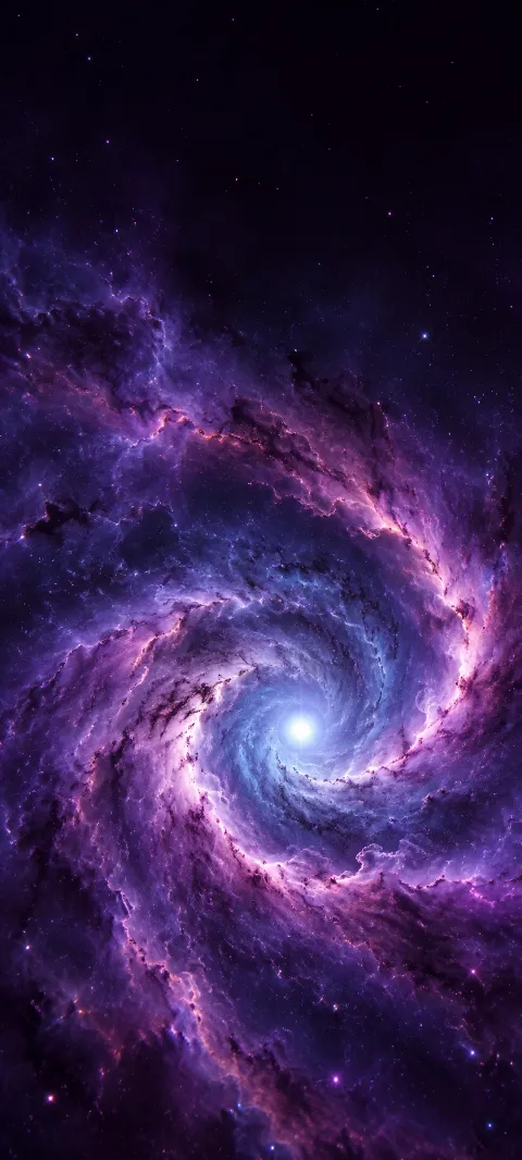 Violet and magenta cosmic dust curls around a bright blue-white star.