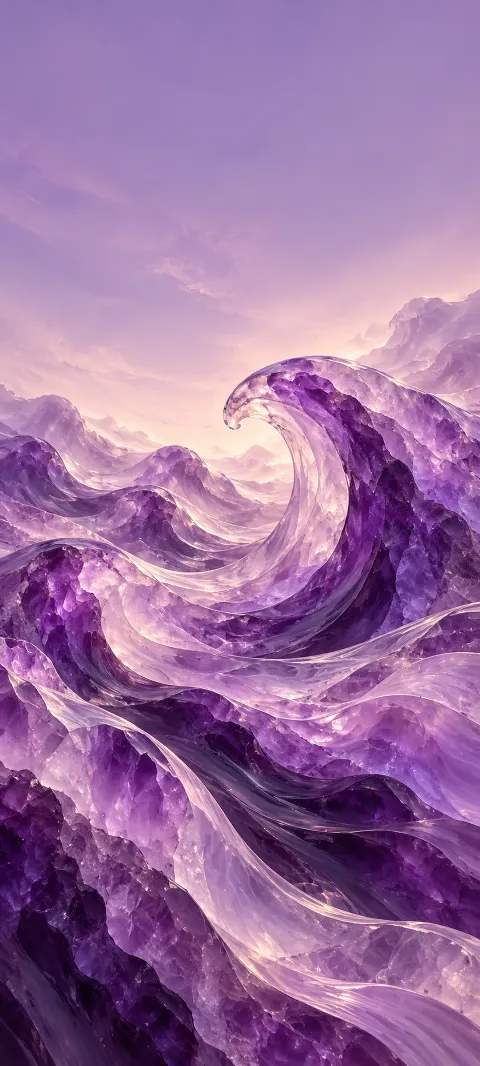 Amethyst forms rise and curl like a nonliteral tidal current.
