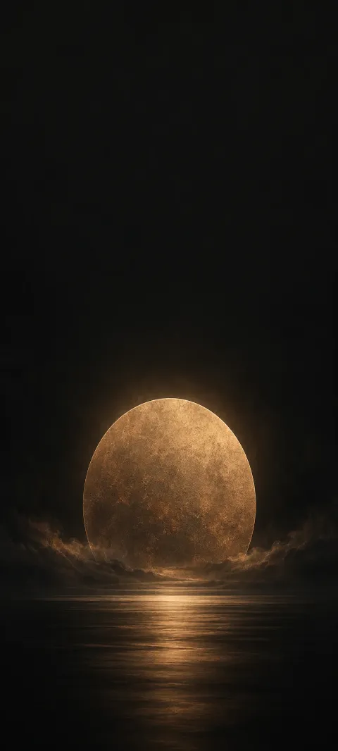 A muted bronze circle sits low in black.