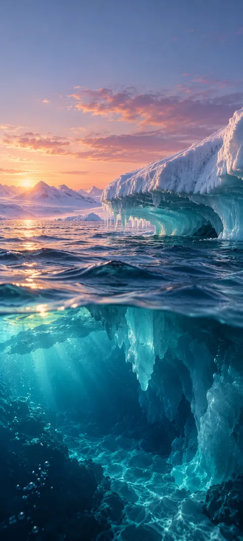 Small waves move beneath an arctic ice shelf.