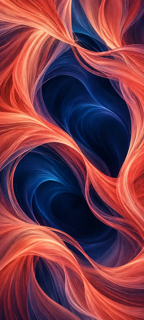 Coral threads weave around a deep indigo opening.