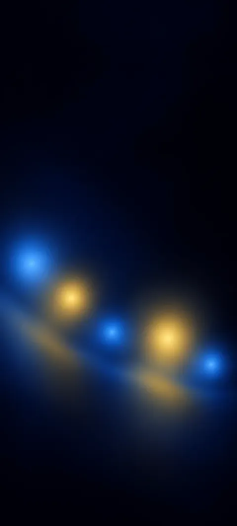 Five soft blue and gold glows across a dark lower field.