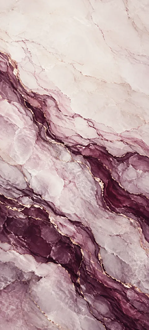 Plum marble veins sweep across pale stone.