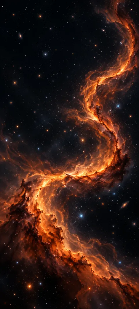 An orange nebula thread cuts through black space.