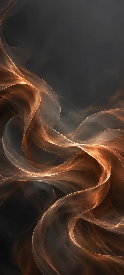Copper smoke ribbons sweep through a graphite background.