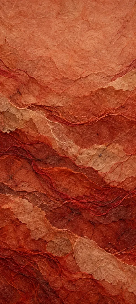 Rust paper fibers form a tactile background.