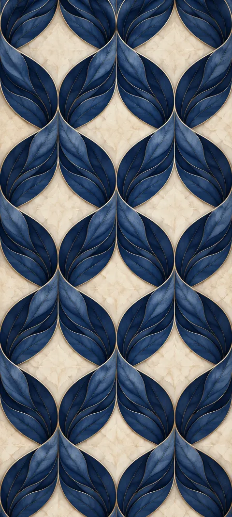 An even indigo leaf lattice on a cream ground.