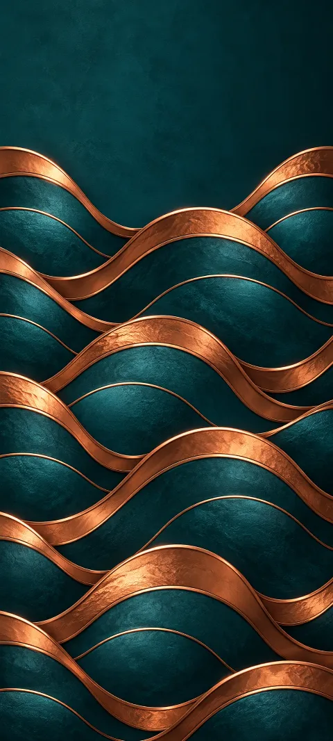 Repeating copper wave tiles interlock over deep teal.