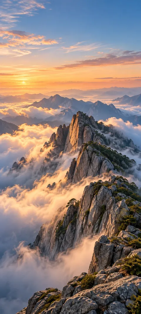 A granite ridge rises through bands of moving cloud.