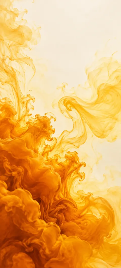 Saffron ink plumes and wispy yellow curls diffusing across a warm cream field.