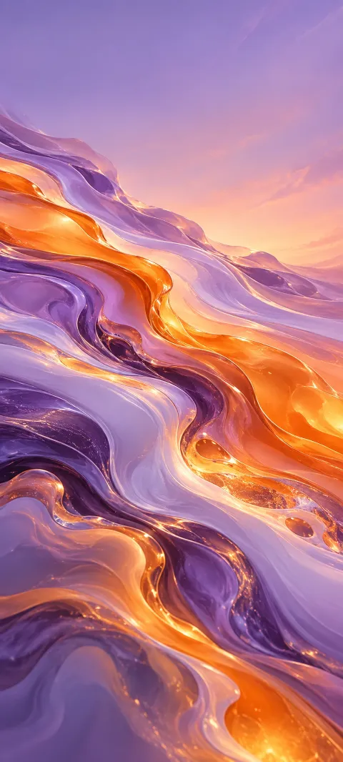 Lavender and orange bands pour diagonally like molten material.