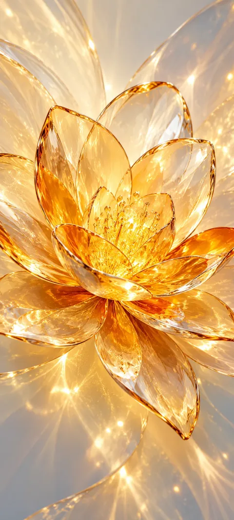 Translucent citrine glass flower glowing with warm golden light.