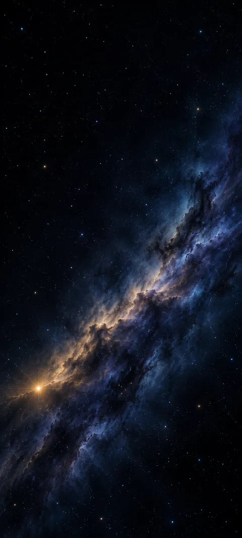 Small amber star at the edge of a diagonal indigo nebula.