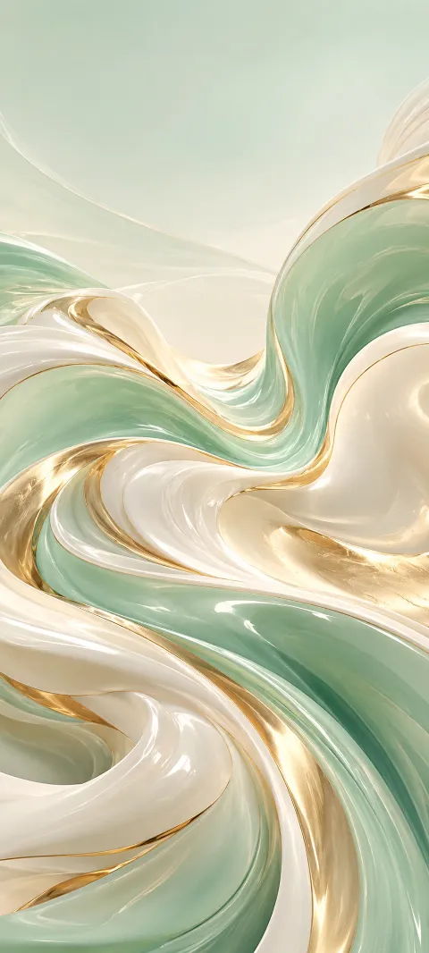Mint and ivory sweeps resemble glazed ceramic flowing through the frame.