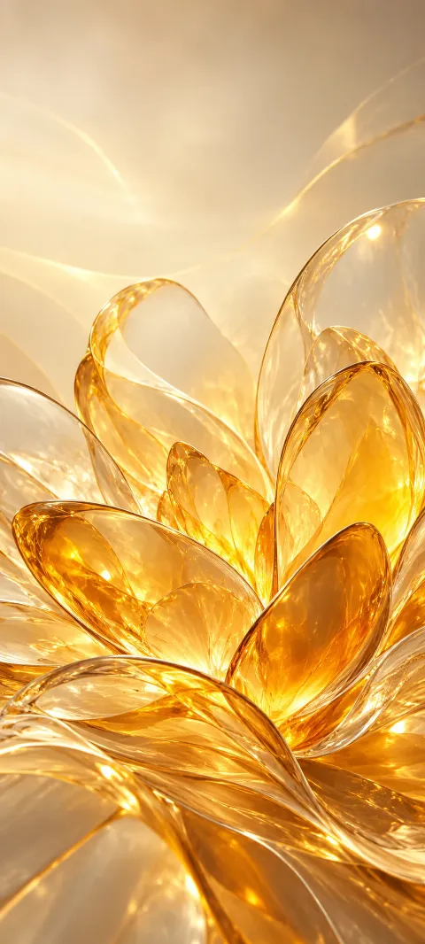 Citrine glass petals overlap in a luminous abstract bloom.