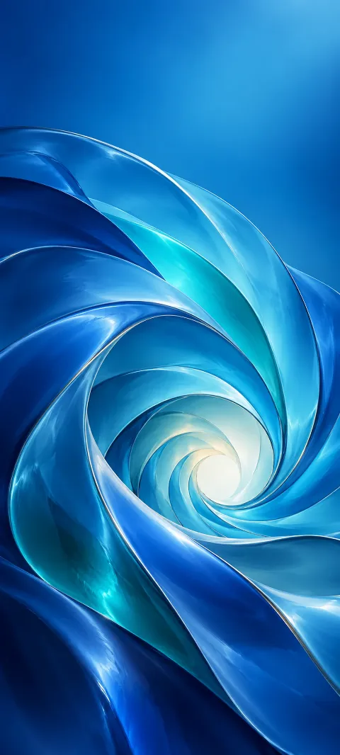 Glossy azure and turquoise curves spiraling toward a pale central opening.