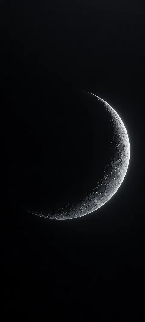 A graphite crescent catches a cool rim light.